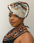 Cowria African Print Fascinator Hat - Brown / Black / White - Afrilege
