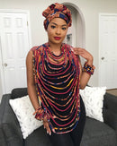 Carol Maroon African Print 24 Strands Statement rope necklace - Afrilege