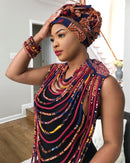 Carol Maroon African Print 24 Strands Statement rope necklace - Afrilege