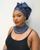 Navy Ndop Set of 2 Africa Print Choker Necklace - Afrilege