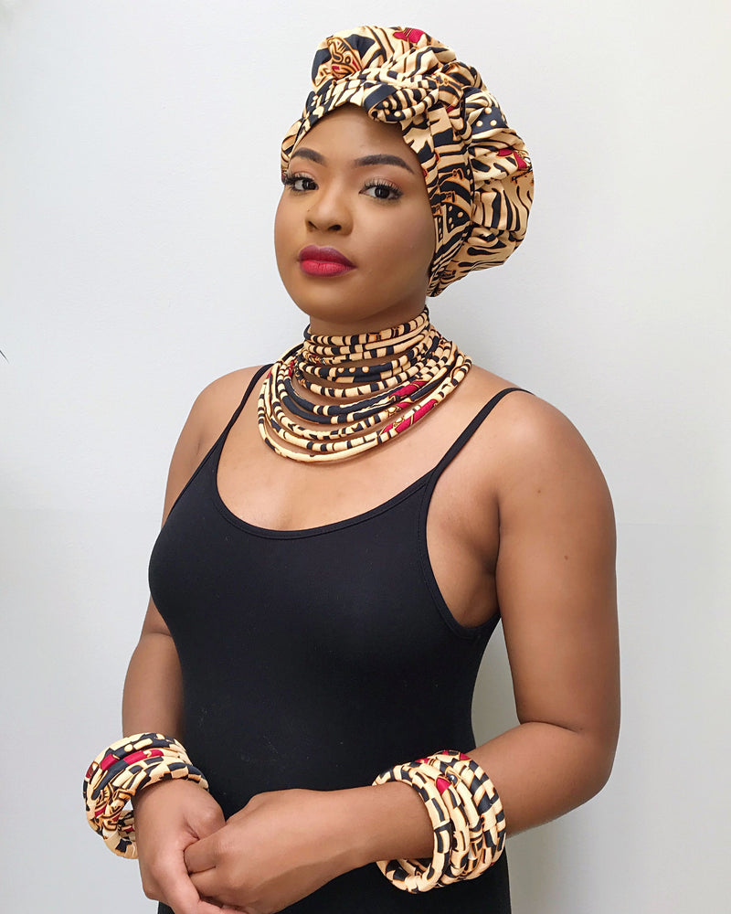 Bana Orange Set of 2 Africa Print Choker Necklace - Afrilege