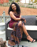 Burgundy Toghu African Print Skirt Necklace Jewelry Set - Afrilege