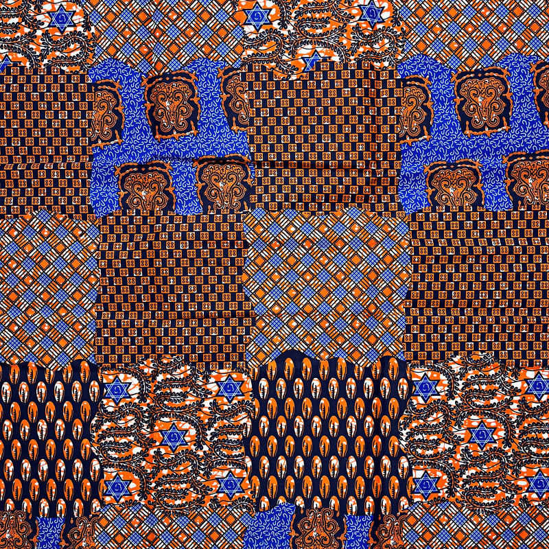 African Wax Print Fabric (Ankara) - Blue / Orange