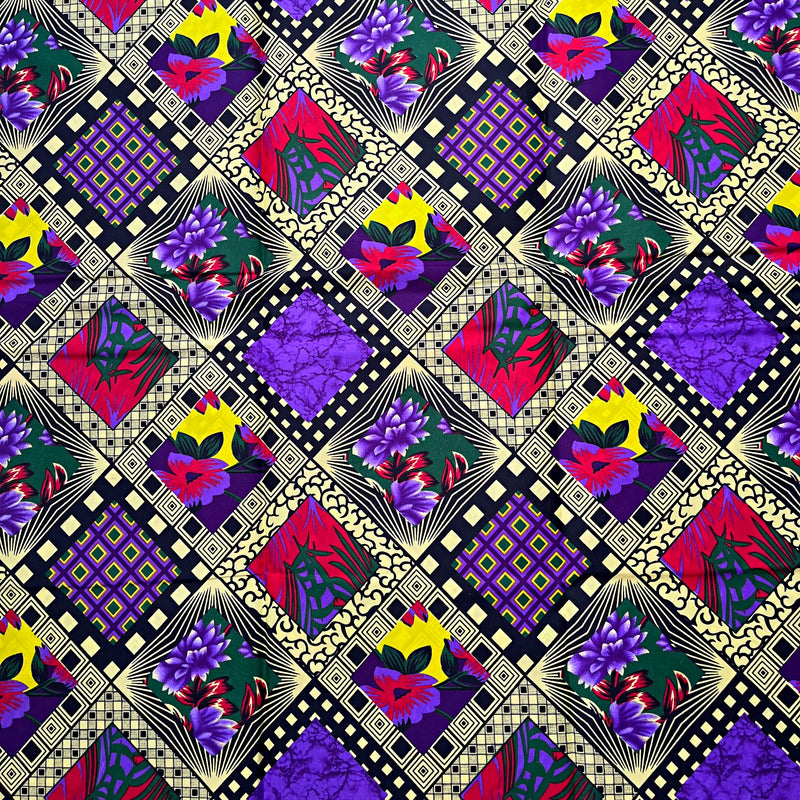 African Wax Print Fabric (Ankara) - Purple / Yellow