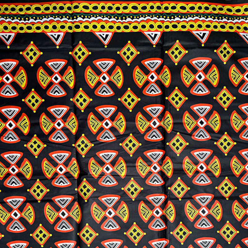 Toghu Patterns African Wax Print Fabric (Ankara) - Black / Yellow / Red