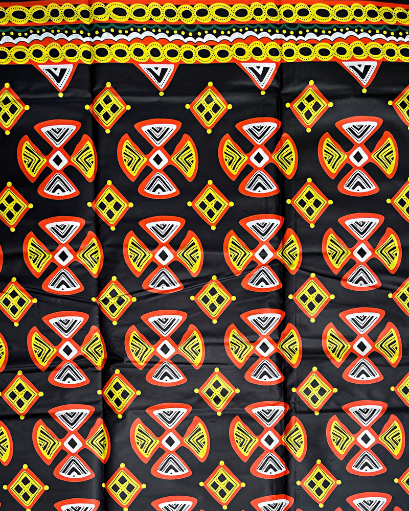 Toghu Patterns African Wax Print Fabric (Ankara) - Black / Yellow / Red