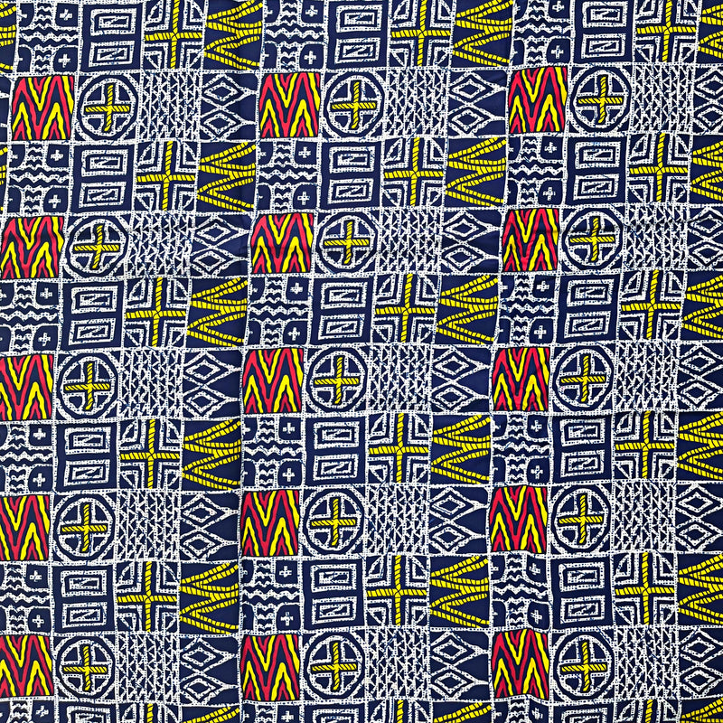 Atoghu Bangangte African Wax Print Fabric - Blue / Red / Yellow