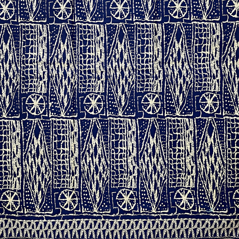 Bamileke Ndop pattern African Wax Print Fabric - Navy Blue / Beige