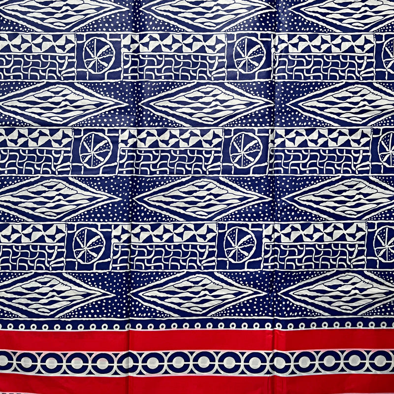 Bamileke Ndop Patterns African Wax Print Fabric (Ankara) - Blue / White / Red