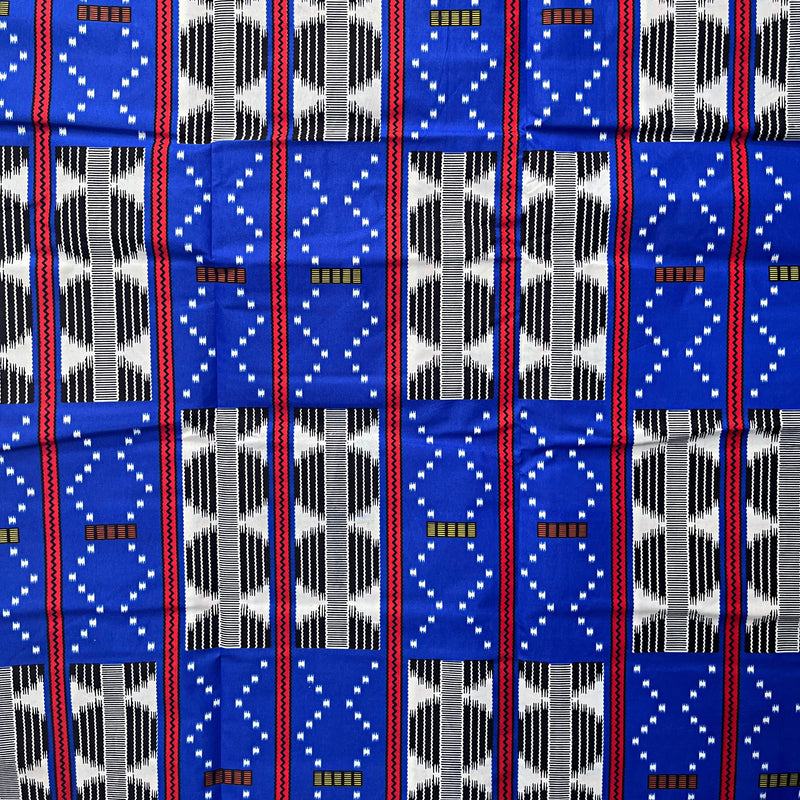 African Wax Print Fabric (Ankara) - Blue / White / Red