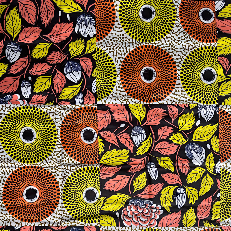 African Wax Print Fabric ( Ankara) - Orange / Yellow