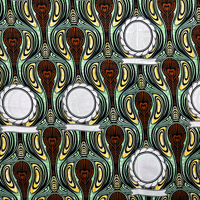 African Wax Print Fabric (Ankara) - Green / Brown