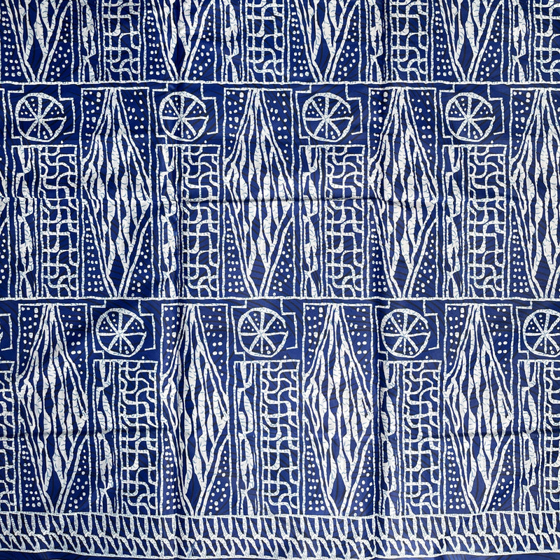 Bamileke Ndop Patterns African Wax Print Fabric (Ankara) - Blue / White