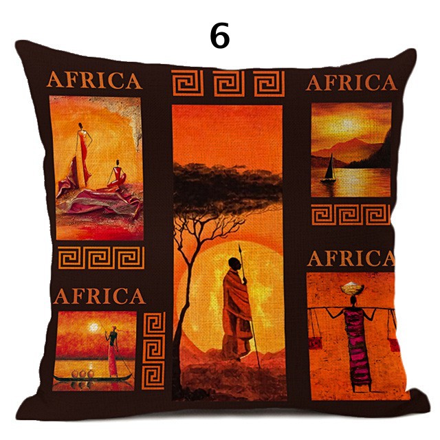 African Life Portrait Collage Pillow Cover - Black / Orange - Afrilege