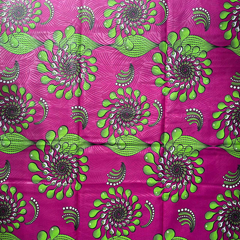 African Wax Print Fabric (Ankara) - Pink / Lime Green