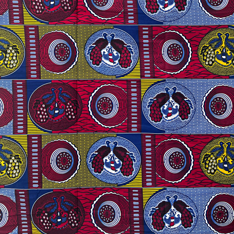 African Wax Print Fabric by The Yard - Red / Yellow