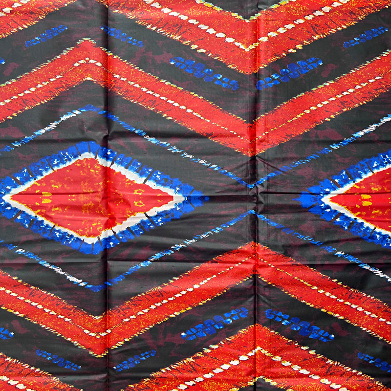 African Wax Print Tie Dye Fabric ( Ankara) - Red / Blue