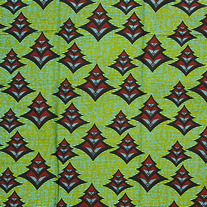 African Wax Print Fabric by The Yard - Green / Red