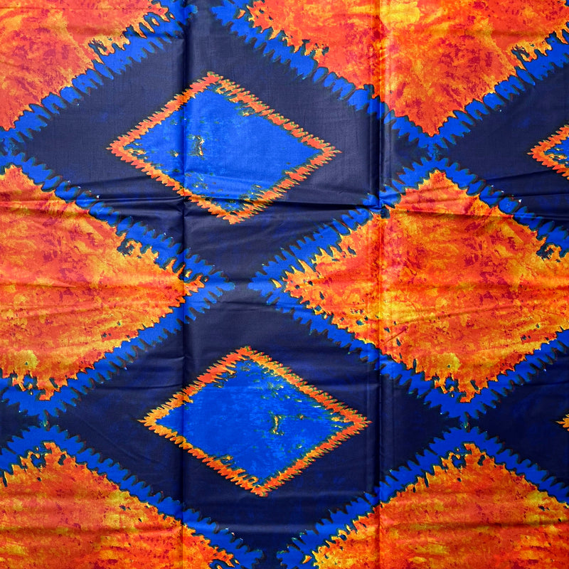 African Wax Print Tie Dye Fabric ( Ankara) - Blue / Orange