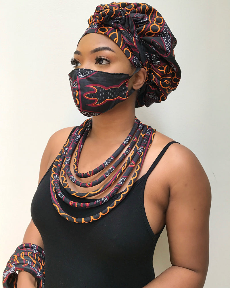 Burgundy Toghu African Print Rope Necklace - Afrilege