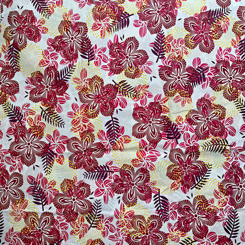 African Wax Print Fabric (Ankara) - White / Red / Gold