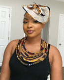 Bessa African Print Fascinator Hat - Navy blue / Orange - Afrilege