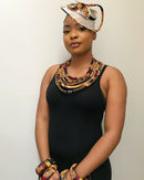 Bessa African Print Fascinator Hat - Navy blue / Orange - Afrilege