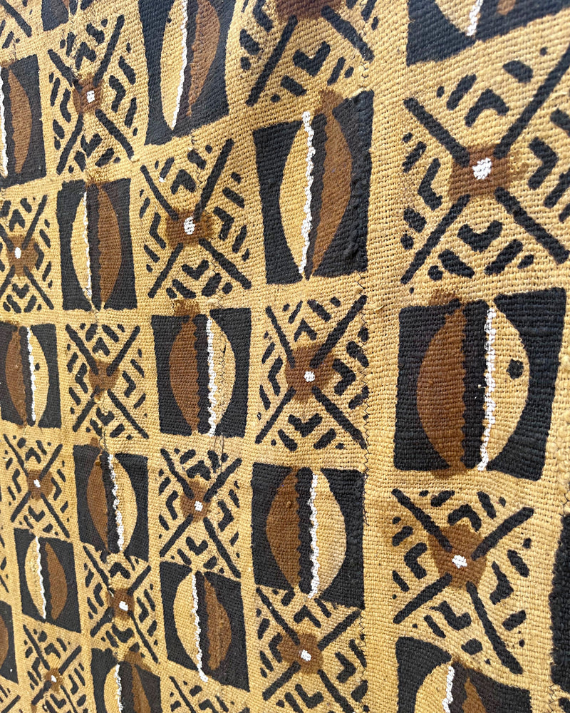 African Bogolan Mud Cloth Handmade Fabric - Mustard / Brown