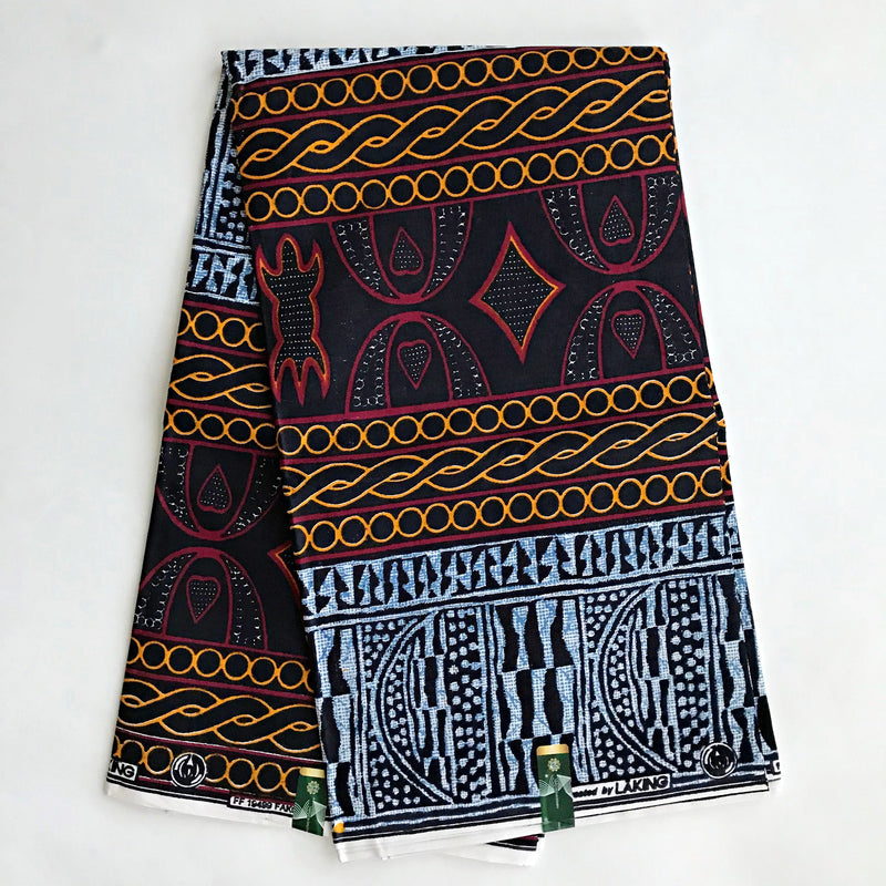 Toghu Atoghu Mix African Wax Print Fabric by the yard - Blue / Orange - Afrilege