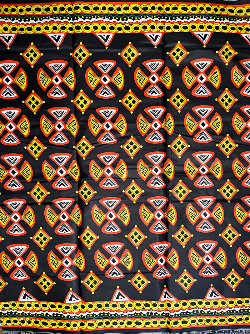 Toghu Patterns African Wax Print Fabric (Ankara) - Black / Yellow / Red