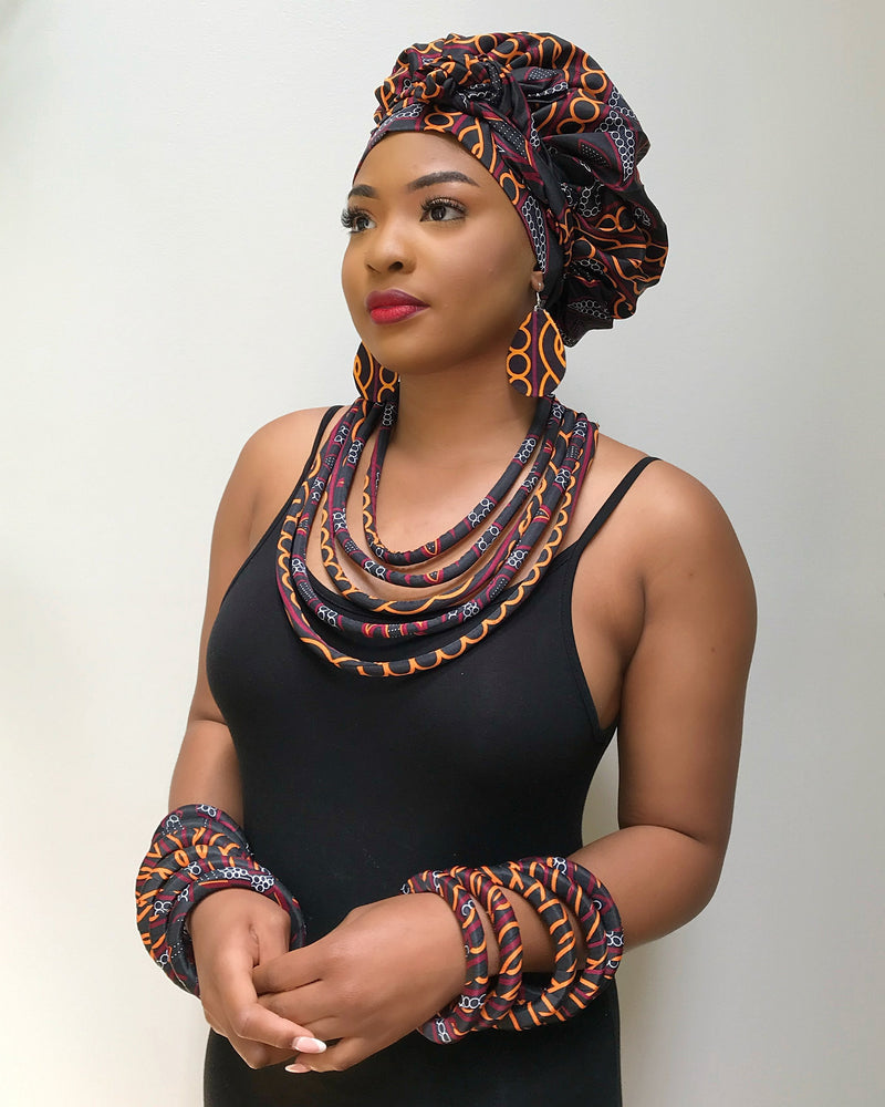 Burgundy Toghu African Print Rope Necklace - Afrilege