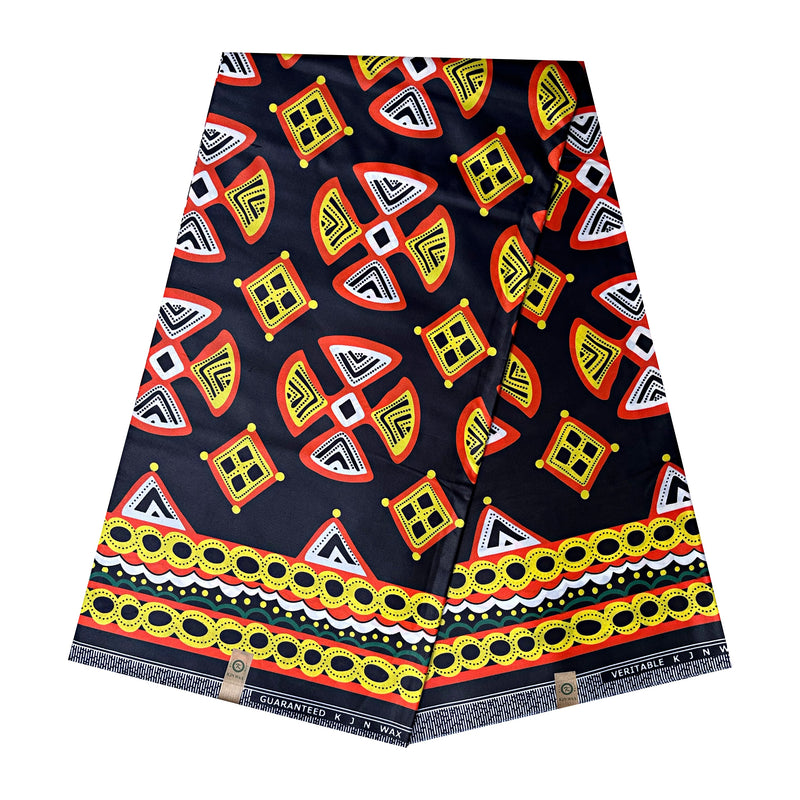 Toghu Patterns African Wax Print Fabric (Ankara) - Black / Yellow / Red