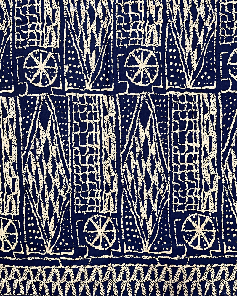 Bamileke Ndop pattern African Wax Print Fabric - Navy Blue / Beige