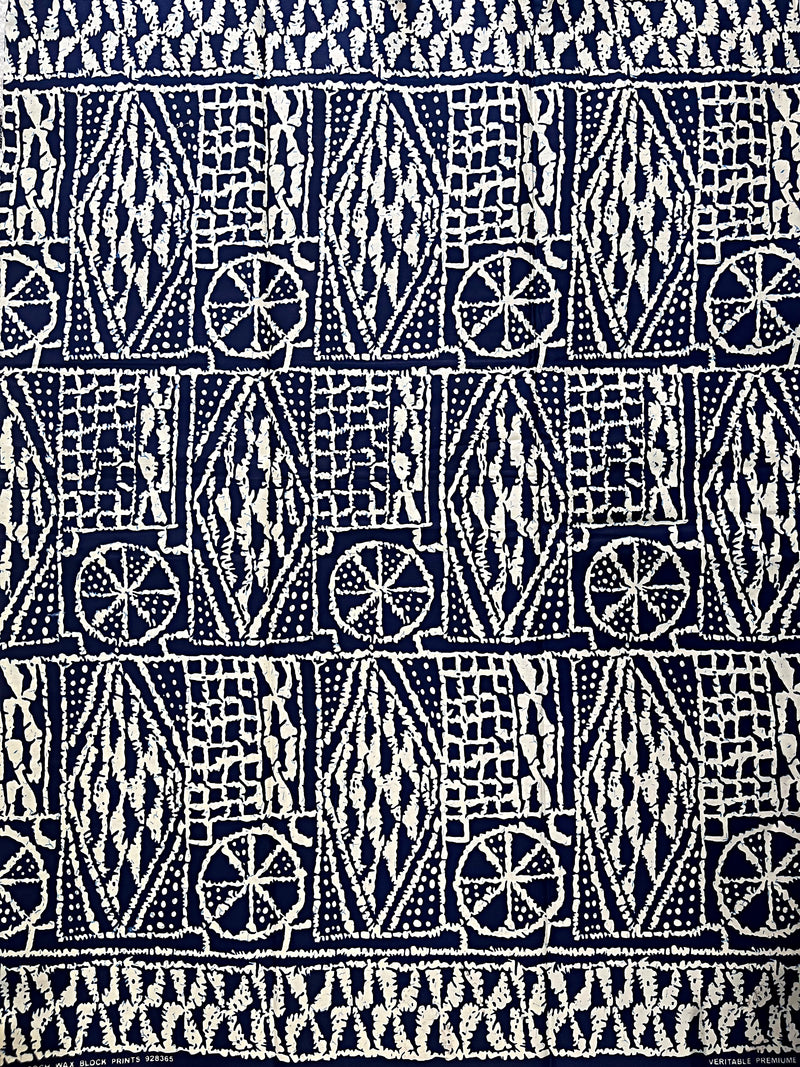 Bamileke Ndop pattern African Wax Print Fabric - Blue