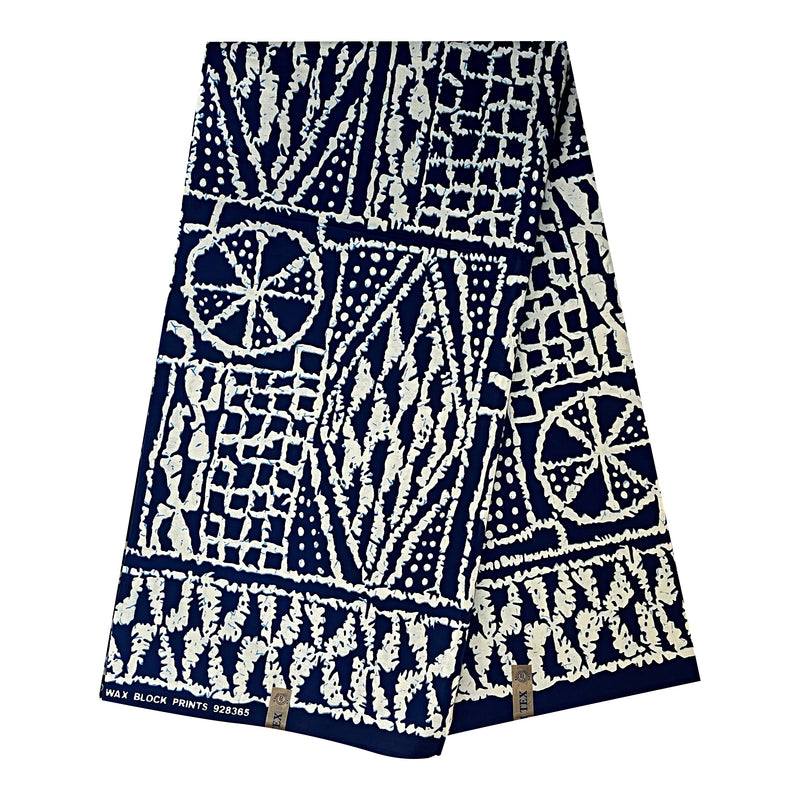 Bamileke Ndop pattern African Wax Print Fabric - Blue