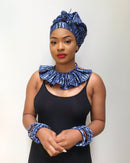 Ndop Navy Bamileke African Print Fabric Ankara Skirt Jewelry Set ( Necklace - Bracelets - earrings) - Afrilege