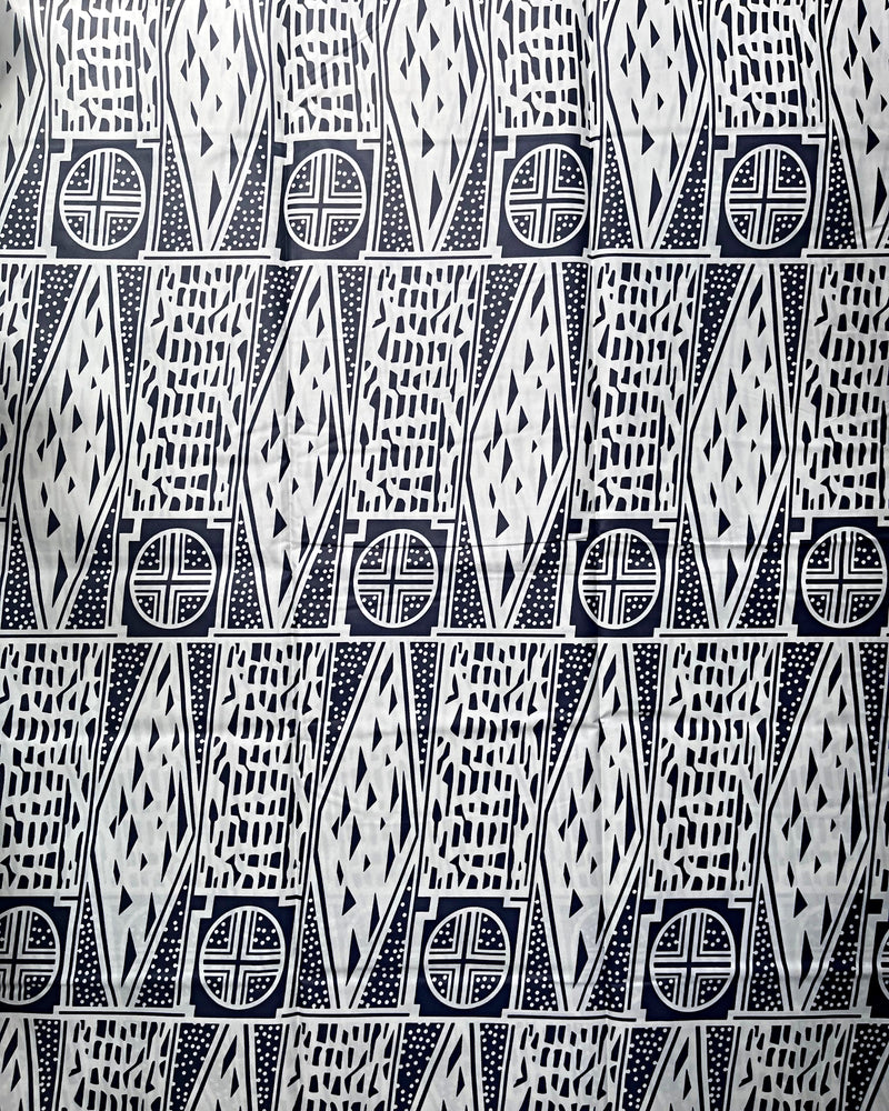 Bamileke Ndop Patterns African Wax Print Fabric (Ankara) - White / Black