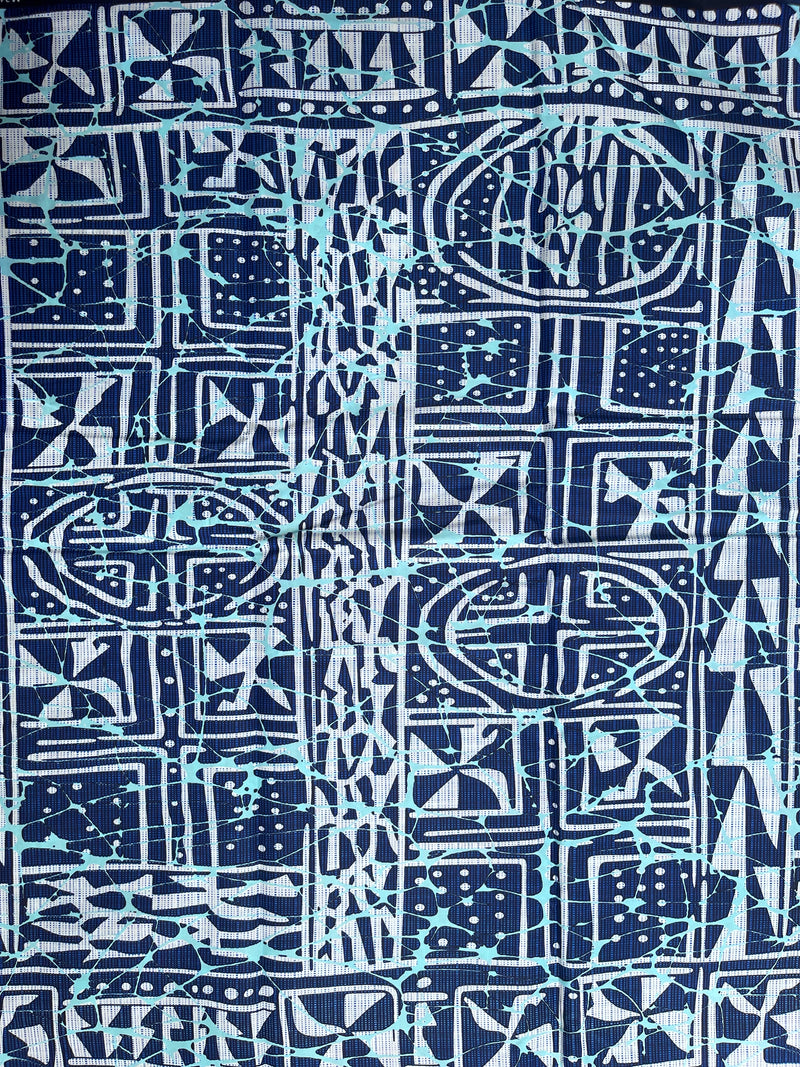 Bamileke Ndop pattern African Wax Print Fabric - Blue