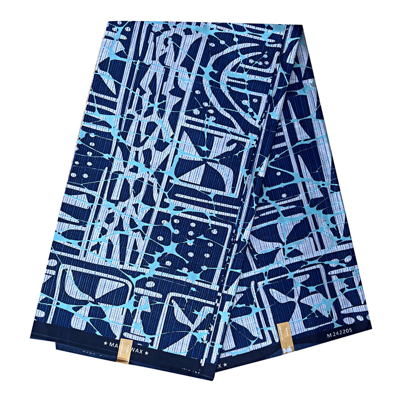 Bamileke Ndop pattern African Wax Print Fabric - Blue