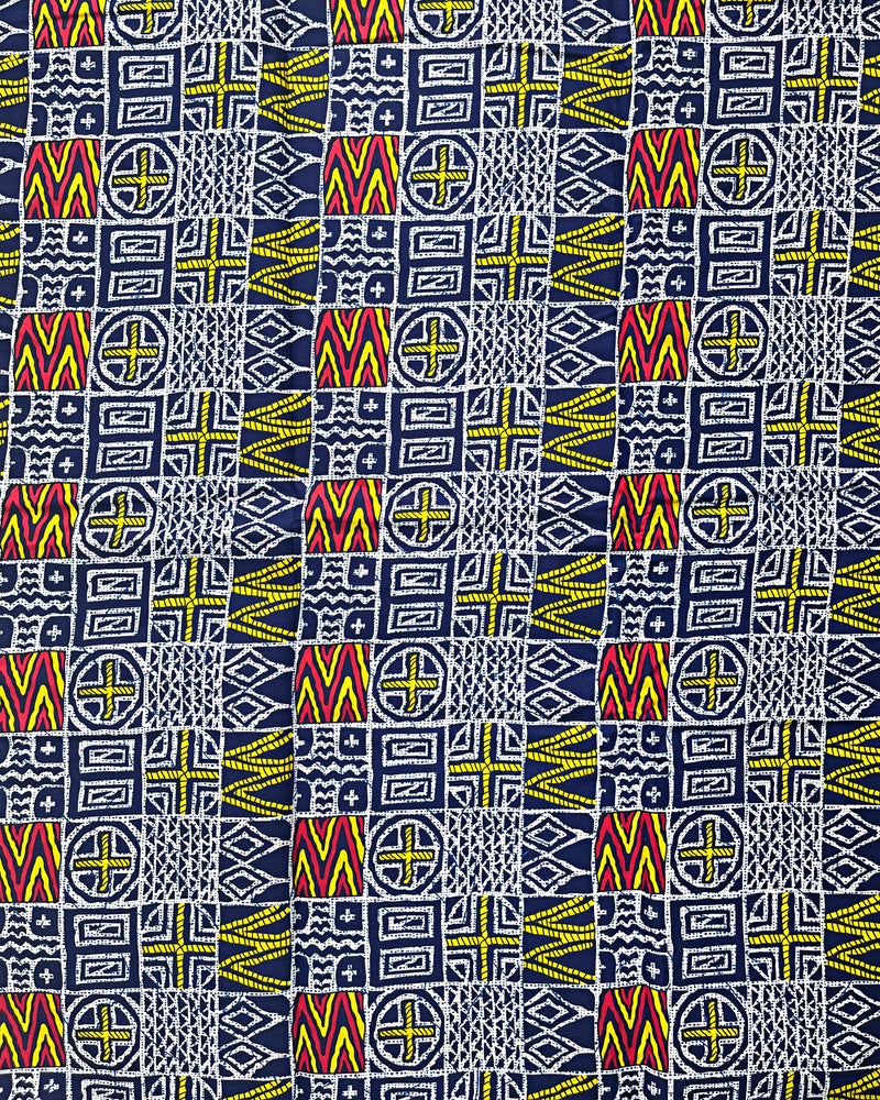 Atoghu Bangangte African Wax Print Fabric - Blue / Red / Yellow