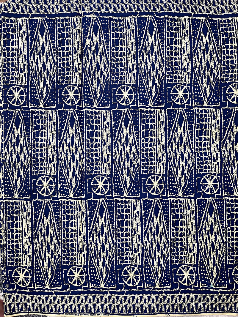 Bamileke Ndop pattern African Wax Print Fabric - Navy Blue / Beige