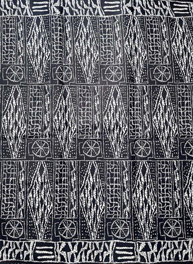 Bamileke Ndop Patterns African Wax Print Fabric (Ankara) - Black / Gray