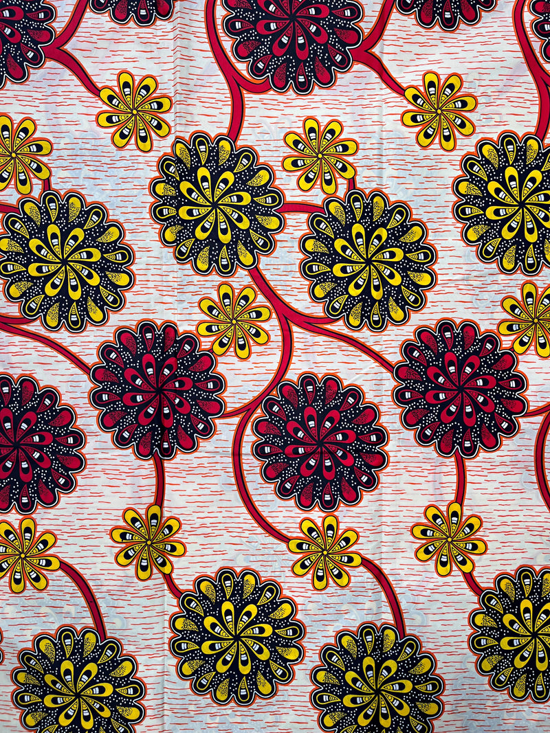 African Wax Print Fabric (Ankara) - Beige / Red / Yellow