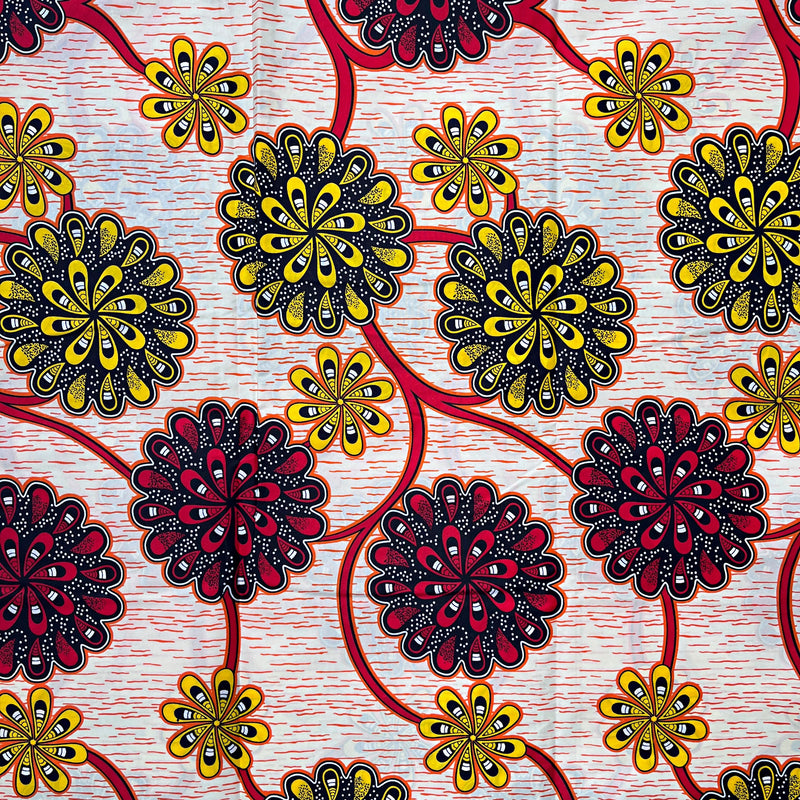 African Wax Print Fabric (Ankara) - Beige / Red / Yellow