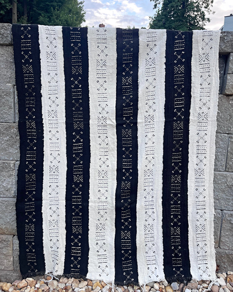 African Mudcloth Handmade Fabric - White / Black