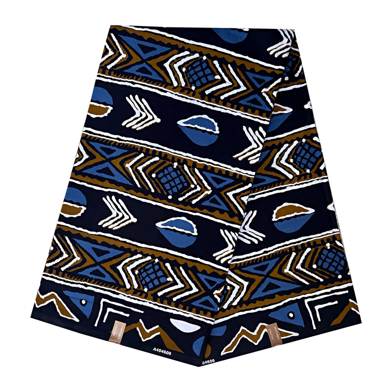 African Wax Print Fabric ( Ankara) - Black / Blue / Brown