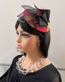 Gloria Fascinator Headband Hat for women- Red/ Black / Gold - Afrilege