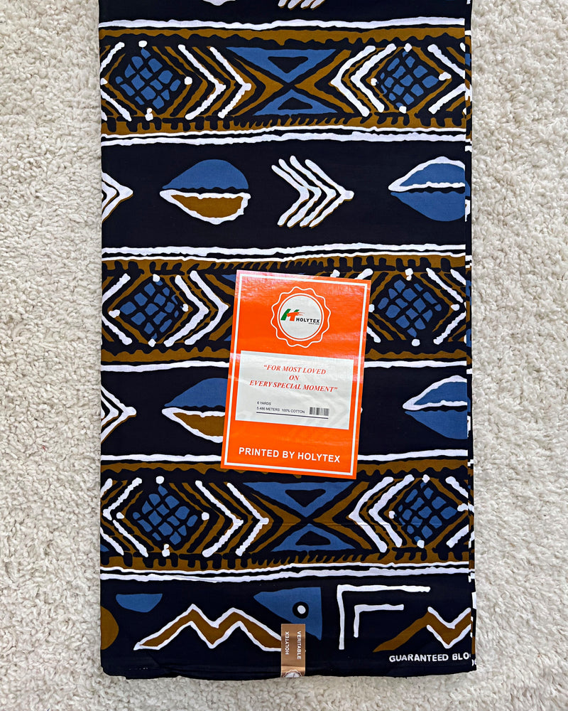 African Wax Print Fabric ( Ankara) - Black / Blue / Brown