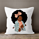 Black Girl Decorative Pillow Cover - White / Multicolor - Afrilege