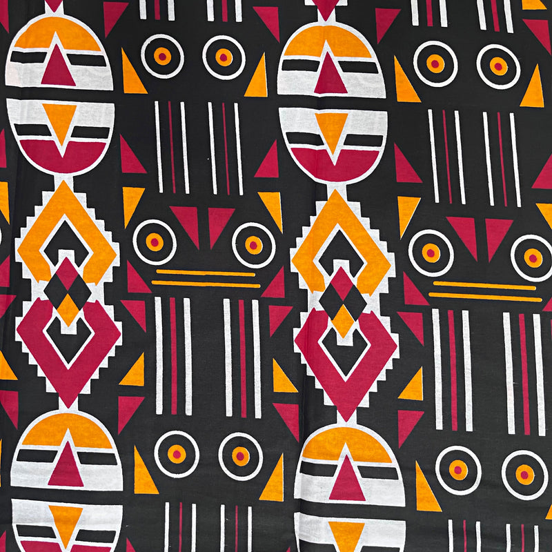 African Wax Print Fabric (Ankara) - Black / Red / Orange